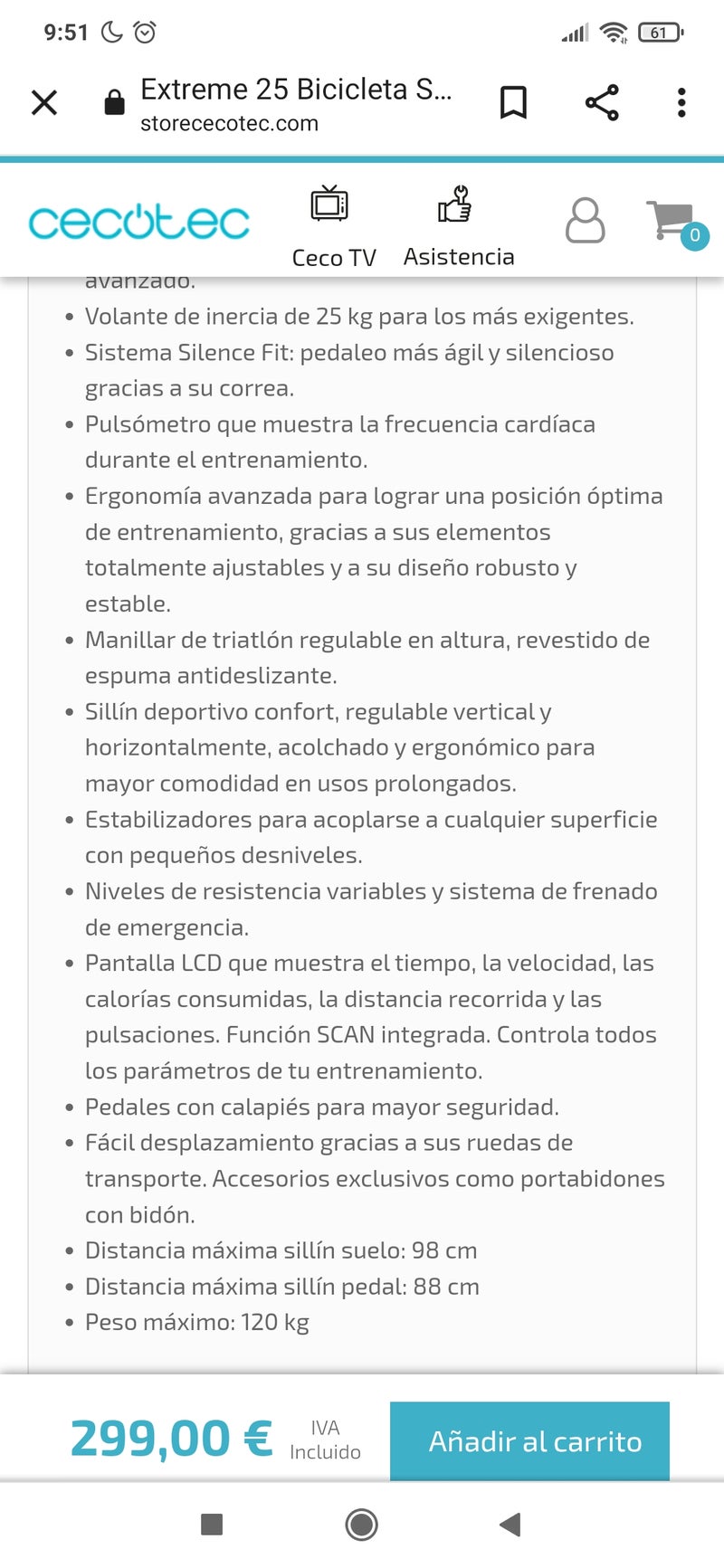 Bicicleta spinning indoor cecotec