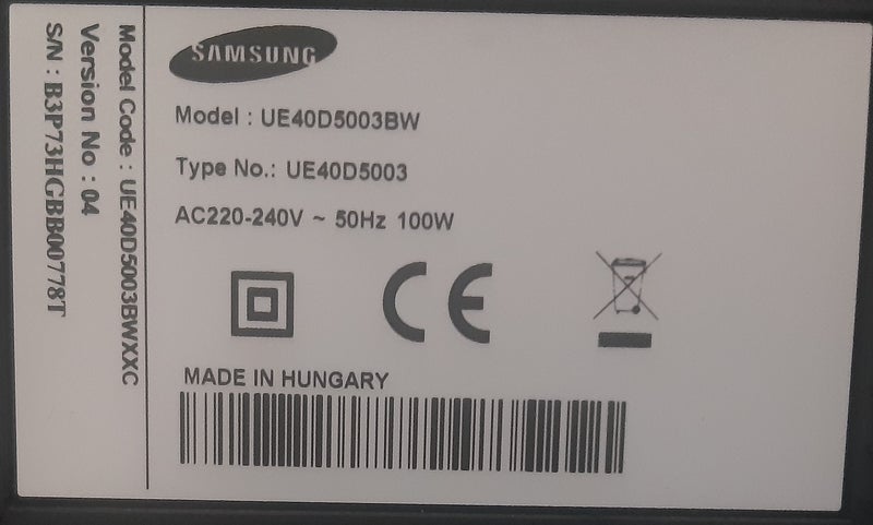 TV SAMSUNG UE40D5003BW